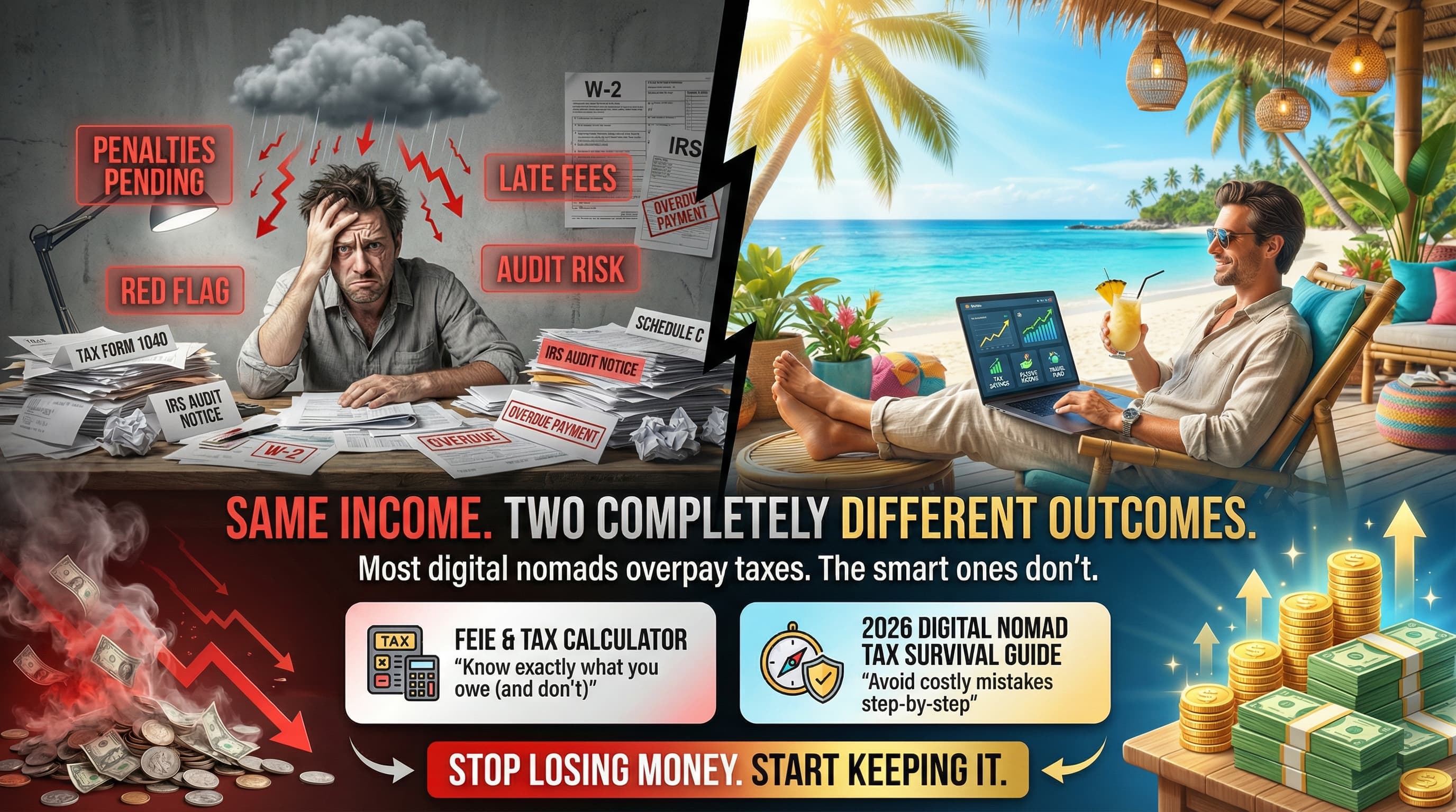FEIE and tax calculator promo for Nomad's Guide